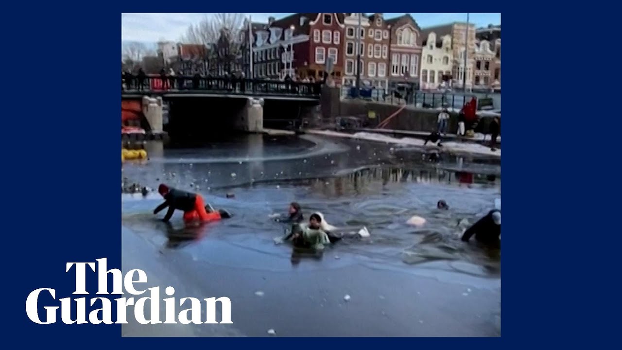 Ice skaters fall through broken ice and need rescuing across the Netherlands