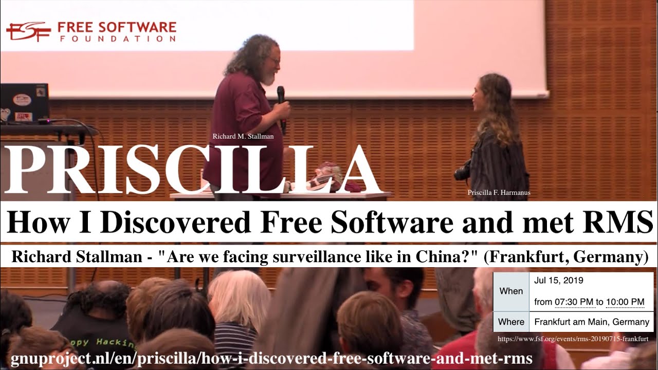 Richard Stallman - "Are we facing surveillance like in China?" (Frankfurt, Germany) Jul 15, 2019
